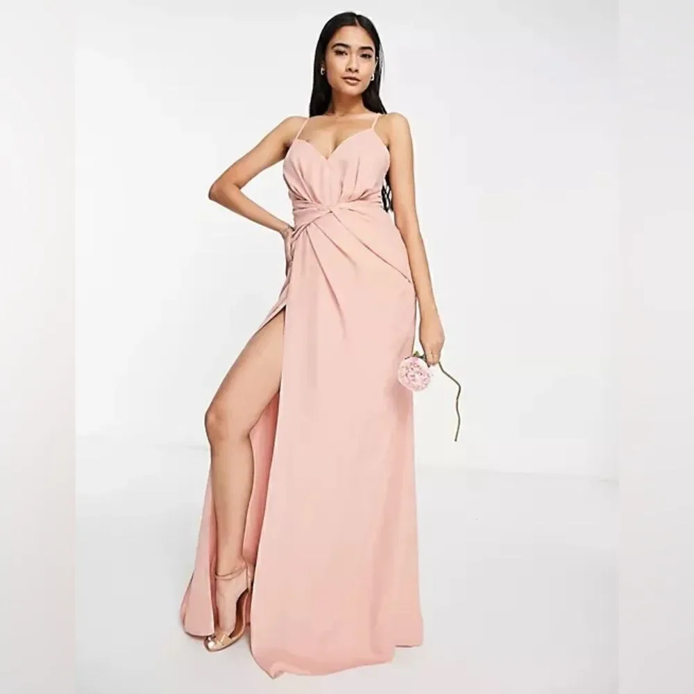 ASOS DESIGN Bridesmaid cami maxi dress with pleat detail skirt in rose size 12